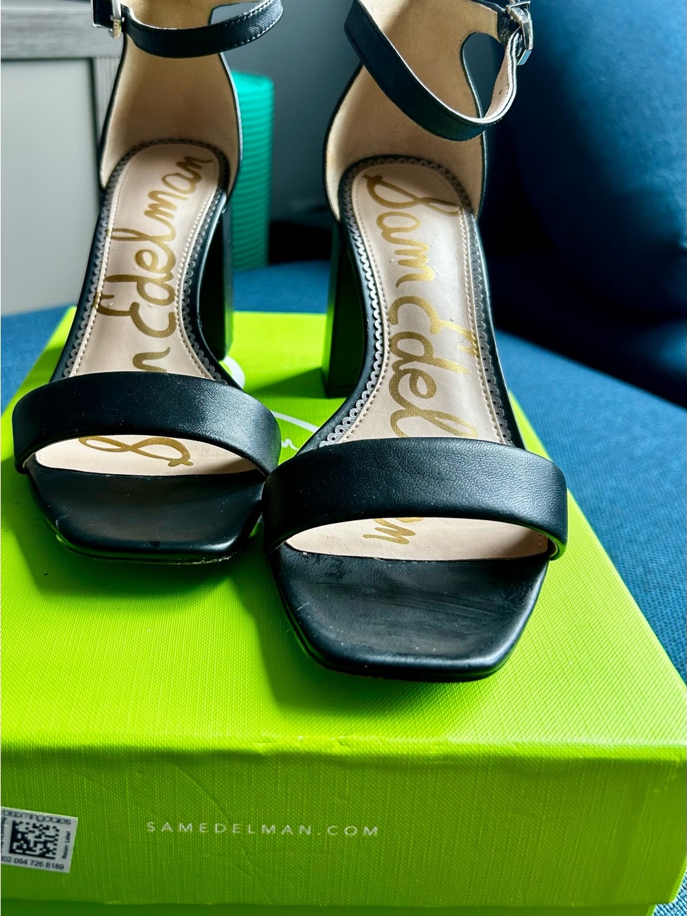 Sam Edelman Black Leather Ankle-Strap Block Heels